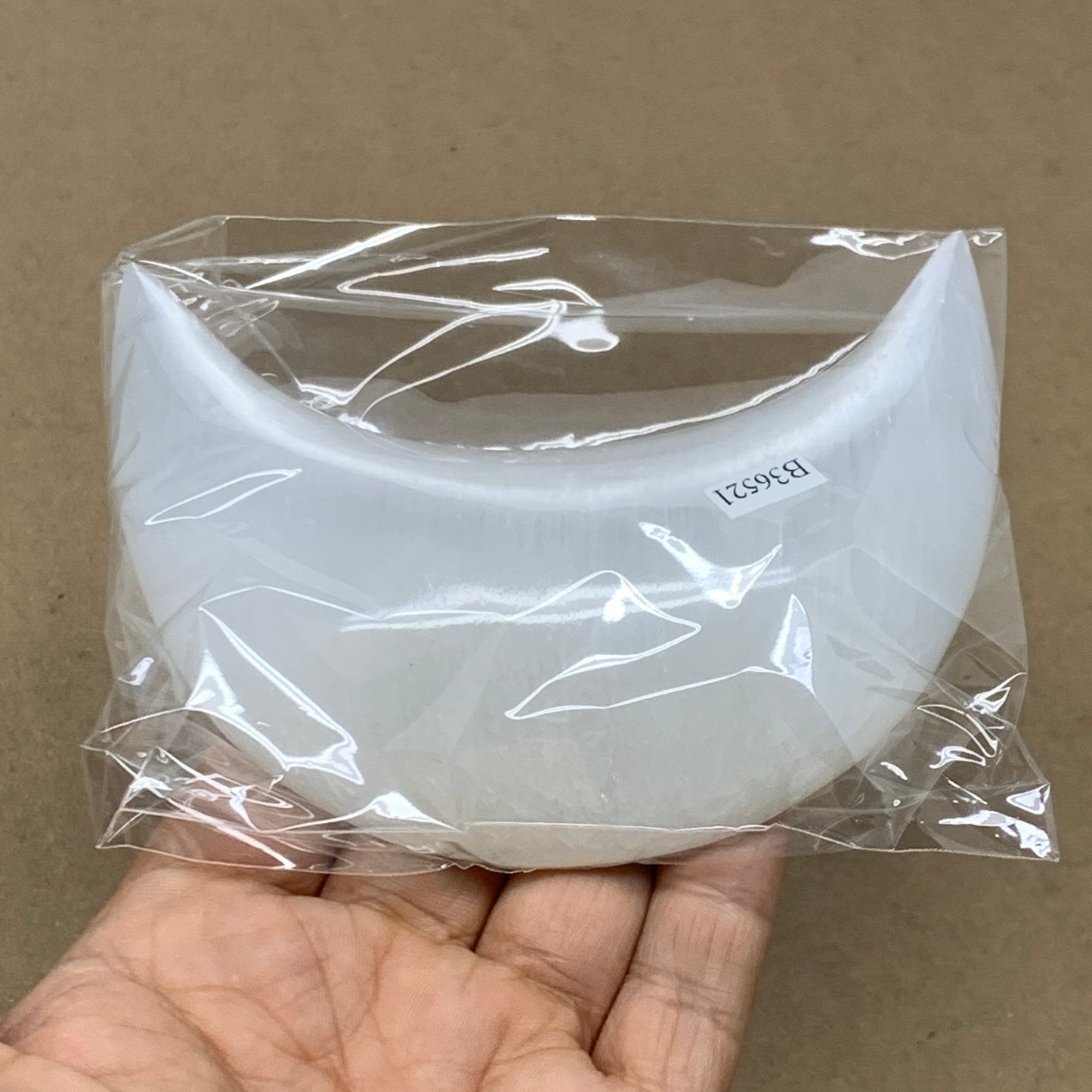 215g, 4.4"x2.2"x1", Selenite Crescent Moon Crystal (Satin Spar), B36521