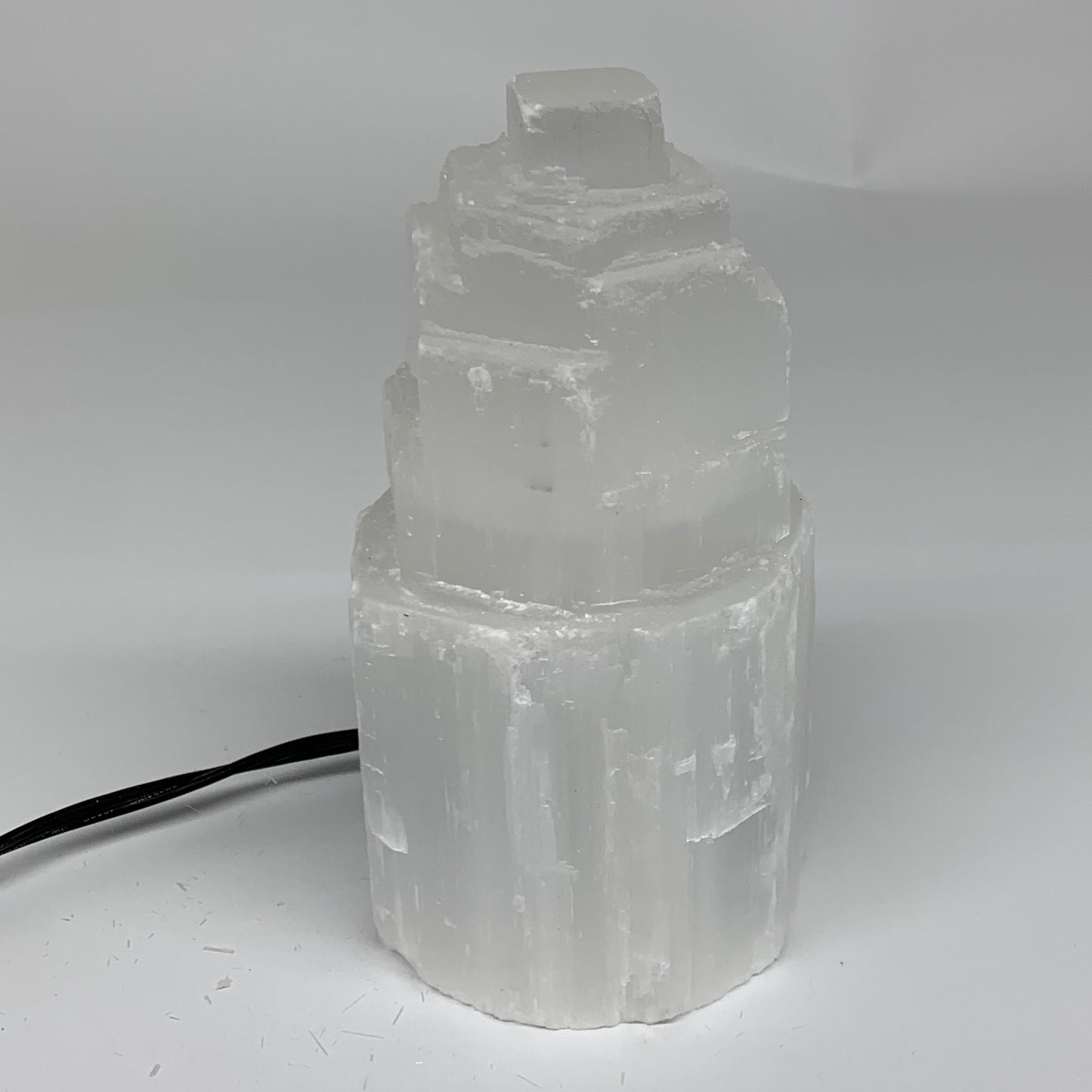 2.2 lbs, 6"x3.1", Raw Rough Selenite (Satin Spar) Lamp Tower, 6ft Chord, B35877