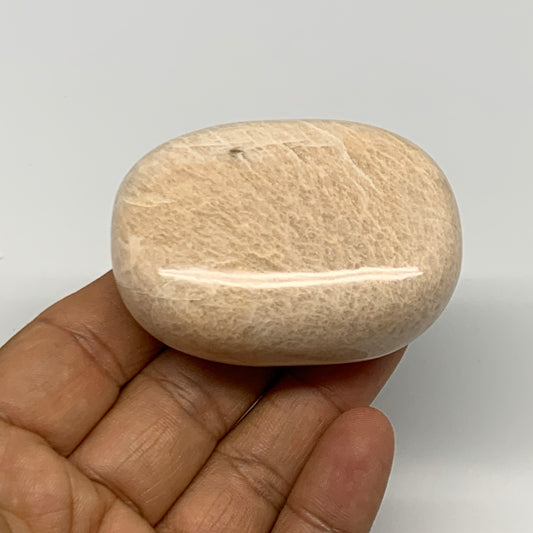 111g,2.3"x1.7"x0.9" Peach Moonstone Crystal Palm-Stone Polished Reiki, B27991
