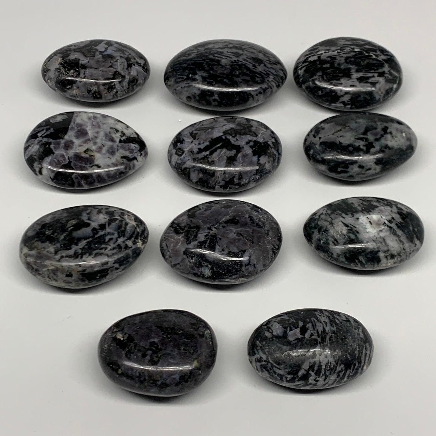 2.2 Lbs, 1.9"-2.6", 11pcs, Indigo Gabro Merlinite Palm-Stone Polished, B27243