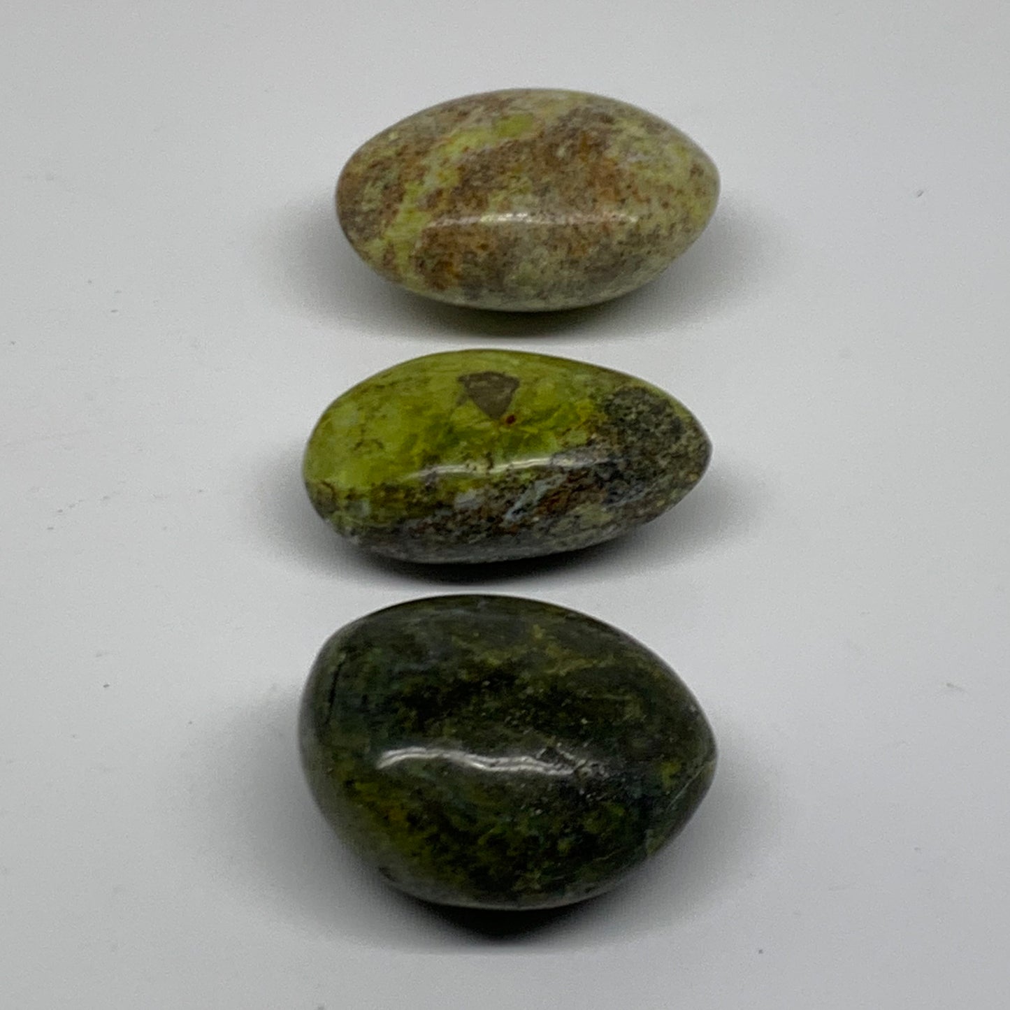 220g, 2.1"-2.3", 3pcs, Green Opal Crystal PalmStone Polished Reiki, B38320