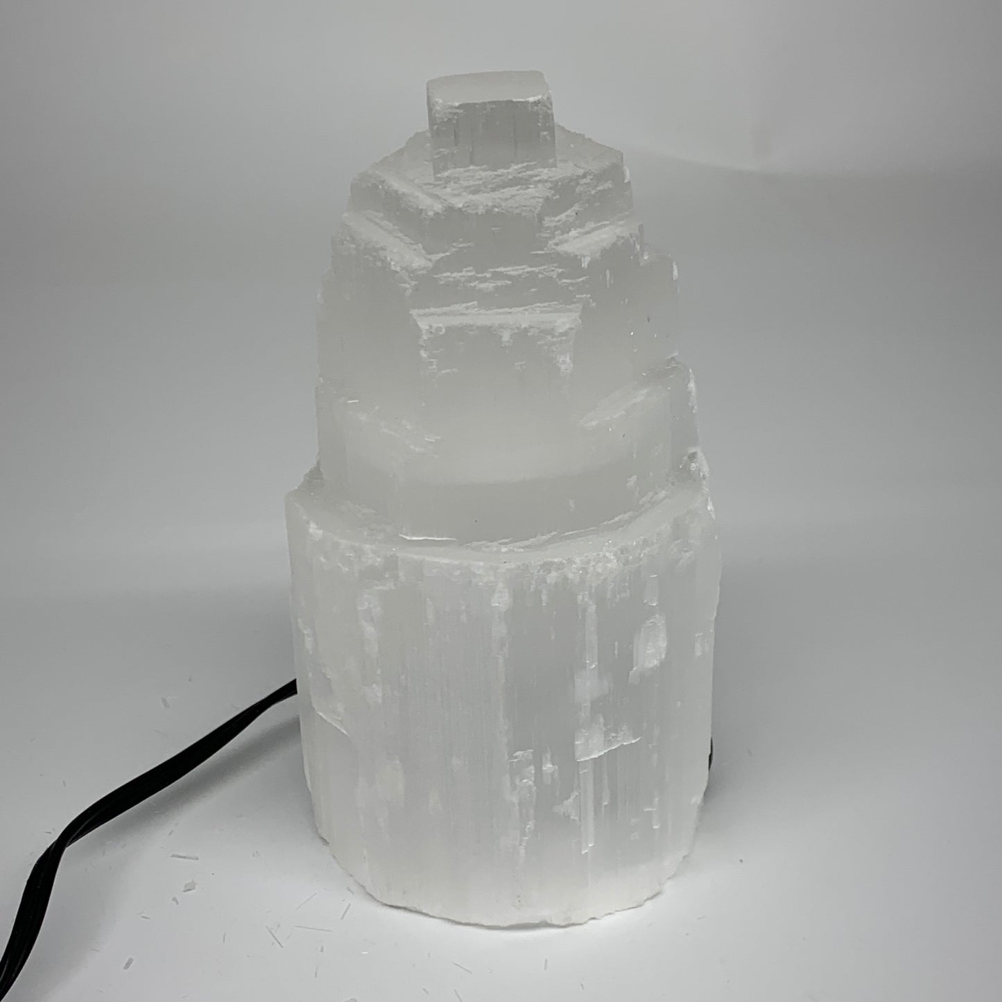 2.2 lbs, 6"x3.1", Raw Rough Selenite (Satin Spar) Lamp Tower, 6ft Chord, B35877