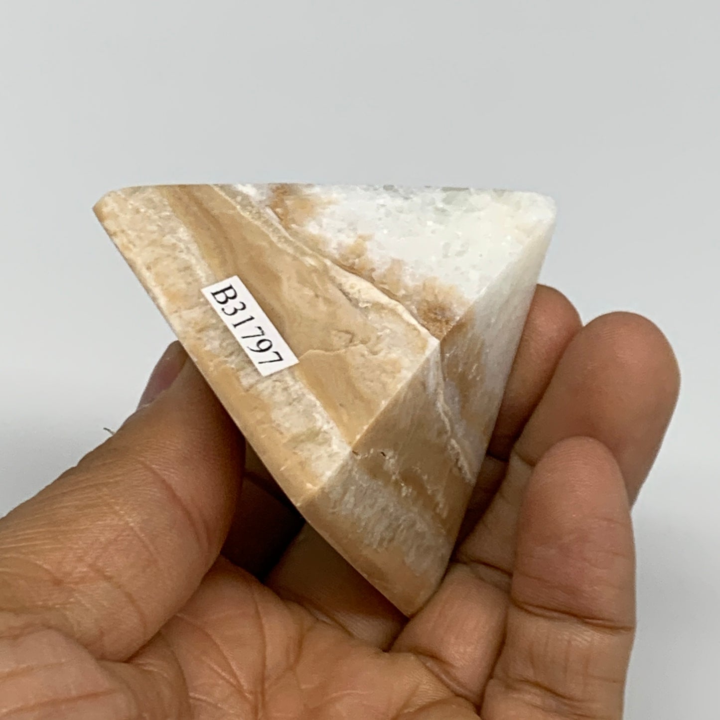 120.6g, 1.7"x1.9"x1.9", Caribbean Calcite Pyramid Gemstone, Crystal, B31797
