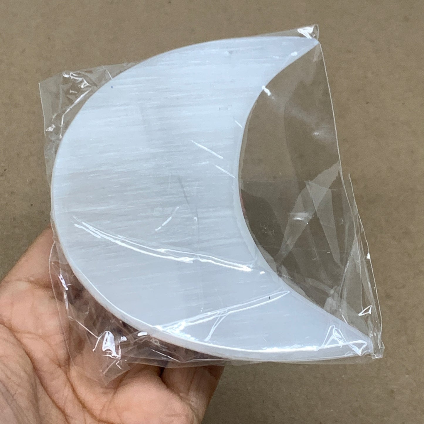 215g, 4.4"x2.2"x1", Selenite Crescent Moon Crystal (Satin Spar), B36521