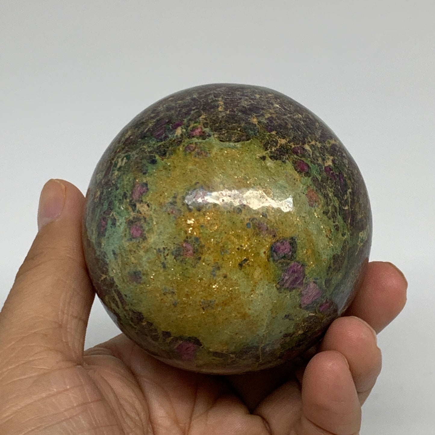 1.3 lbs, 2.8"(71mm), Zoisite with Ruby Sphere Sphere Ball Crystal, B25215