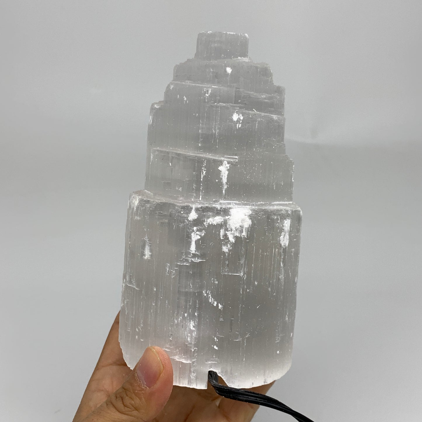 2.2 lbs, 6"x3.1", Raw Rough Selenite (Satin Spar) Lamp Tower, 6ft Chord, B35877