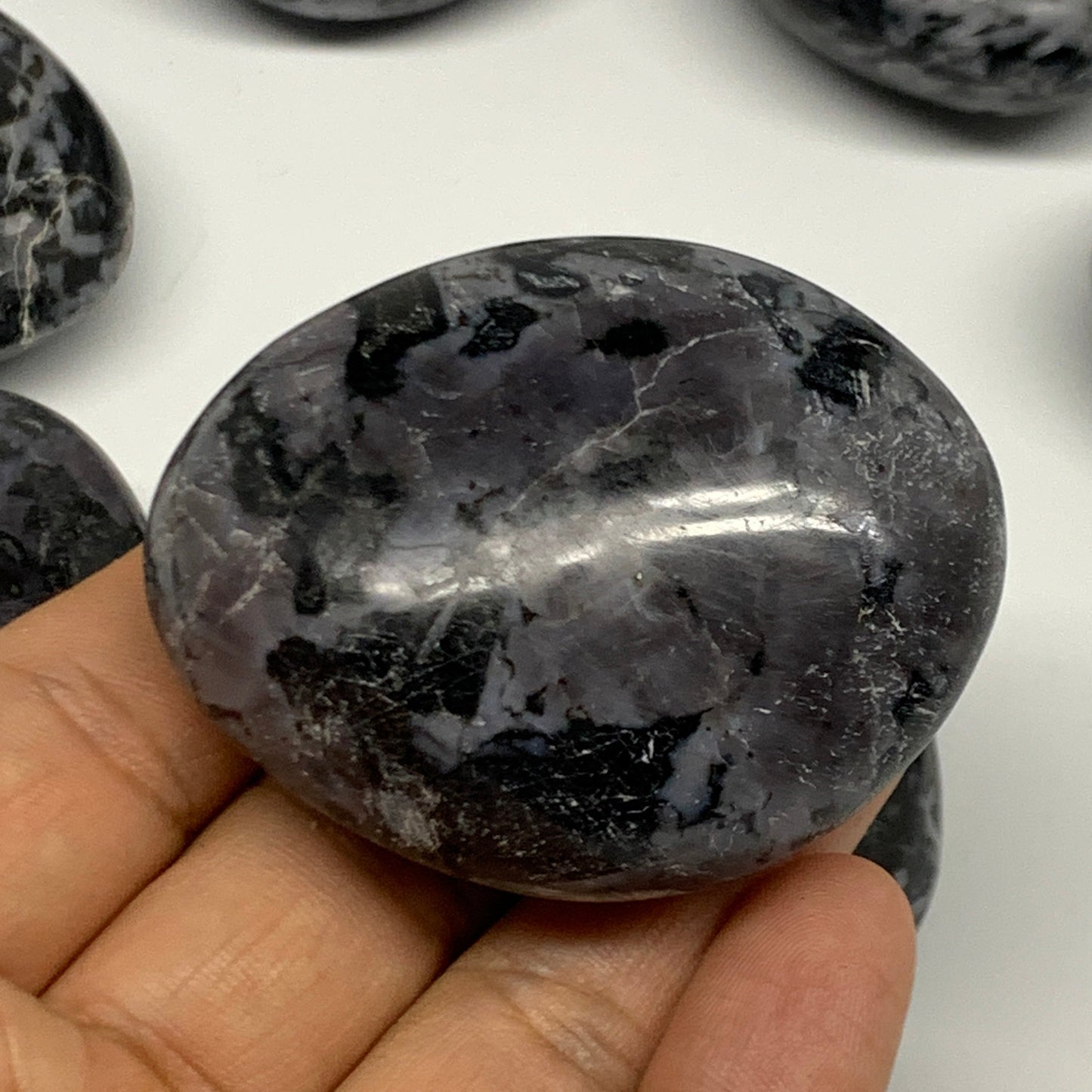 2.2 Lbs, 1.9"-2.6", 11pcs, Indigo Gabro Merlinite Palm-Stone Polished, B27243
