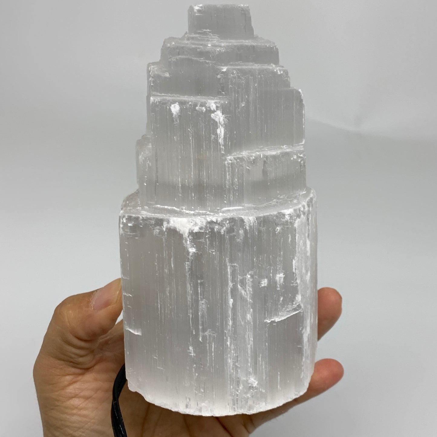 2.2 lbs, 6"x3.1", Raw Rough Selenite (Satin Spar) Lamp Tower, 6ft Chord, B35877