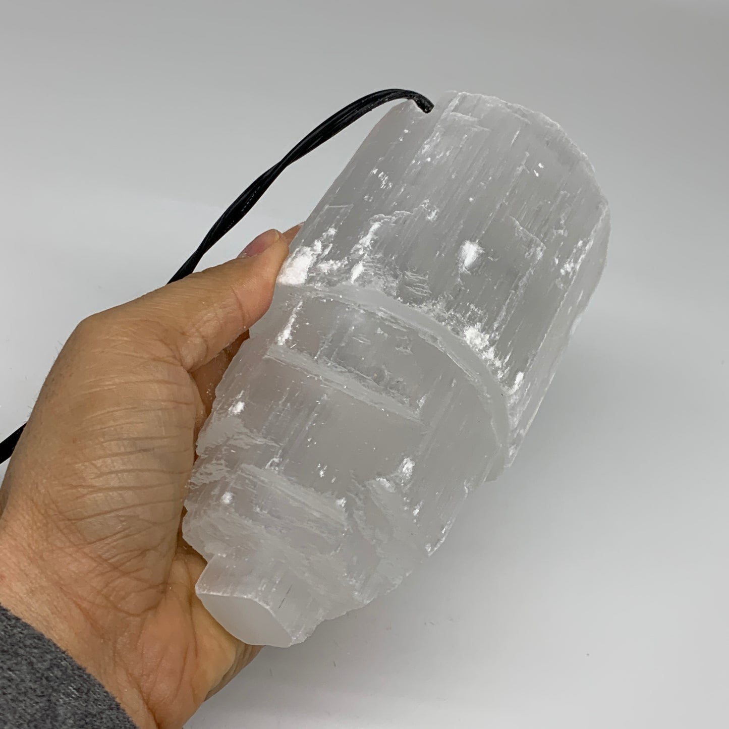 2.2 lbs, 6"x3.1", Raw Rough Selenite (Satin Spar) Lamp Tower, 6ft Chord, B35877