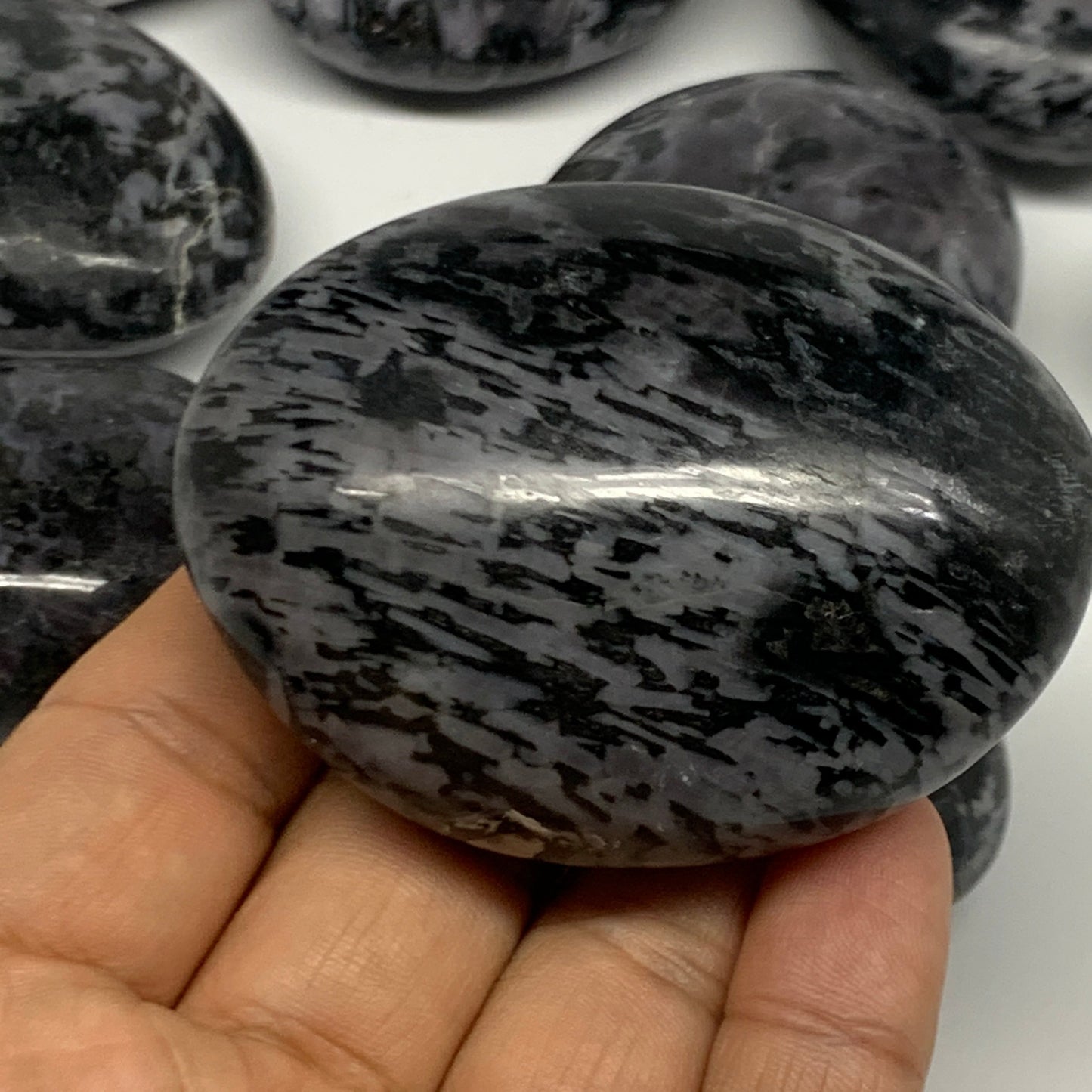 2.2 Lbs, 1.9"-2.6", 11pcs, Indigo Gabro Merlinite Palm-Stone Polished, B27243