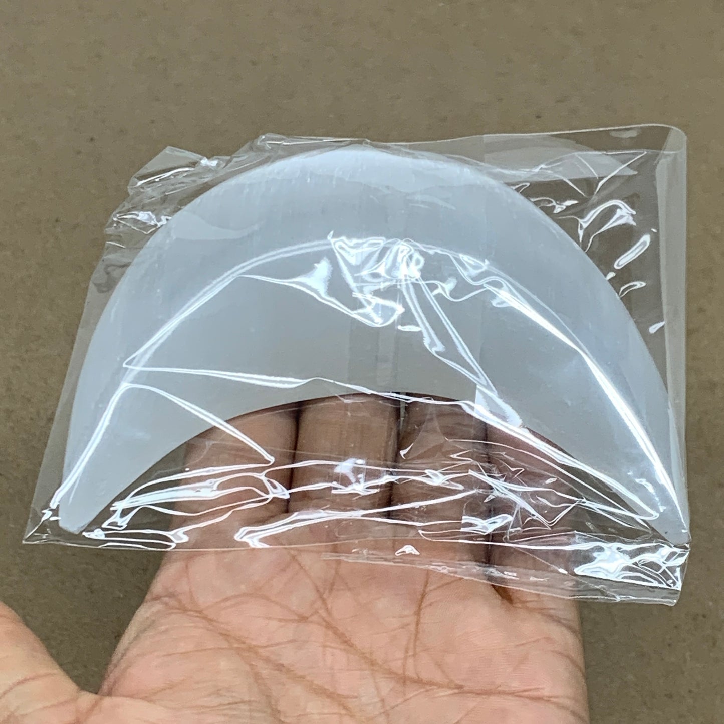 181g, 4.4"x2.1"x0.9", Selenite Crescent Moon Crystal (Satin Spar), B36522