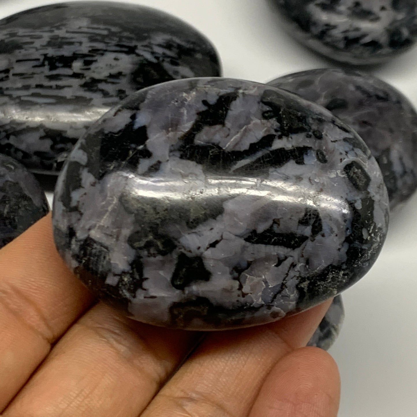 2.2 Lbs, 1.9"-2.6", 11pcs, Indigo Gabro Merlinite Palm-Stone Polished, B27243