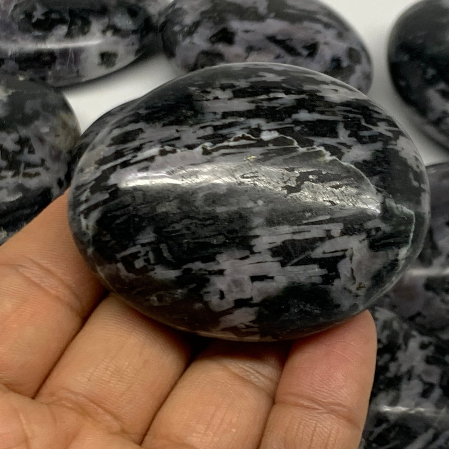 2.2 Lbs, 1.9"-2.6", 11pcs, Indigo Gabro Merlinite Palm-Stone Polished, B27243
