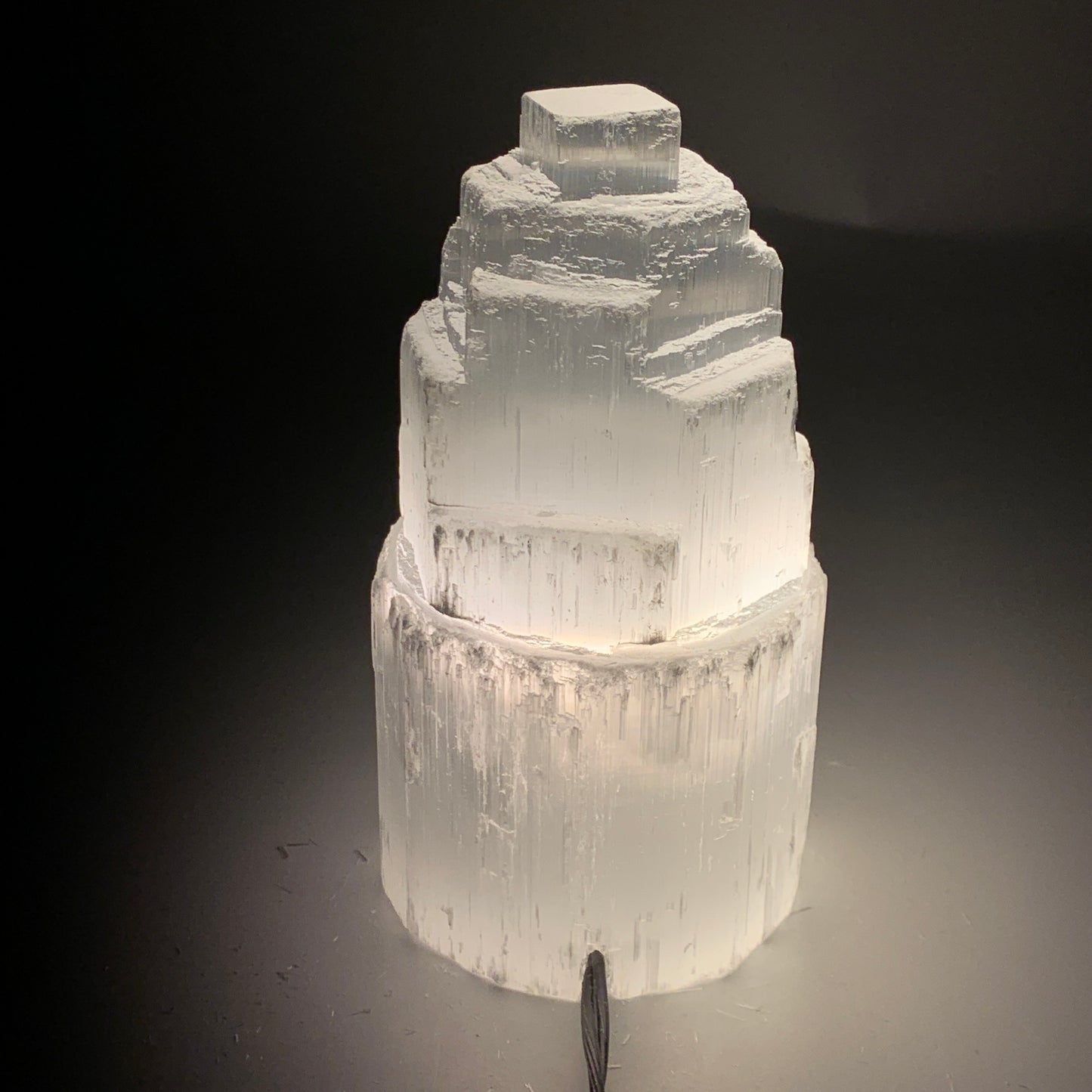 2.2 lbs, 6"x3.2", Raw Rough Selenite (Satin Spar) Lamp Tower, 6ft Chord, B35878
