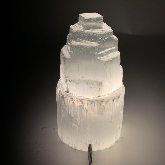 2.2 lbs, 6"x3.2", Raw Rough Selenite (Satin Spar) Lamp Tower, 6ft Chord, B35878