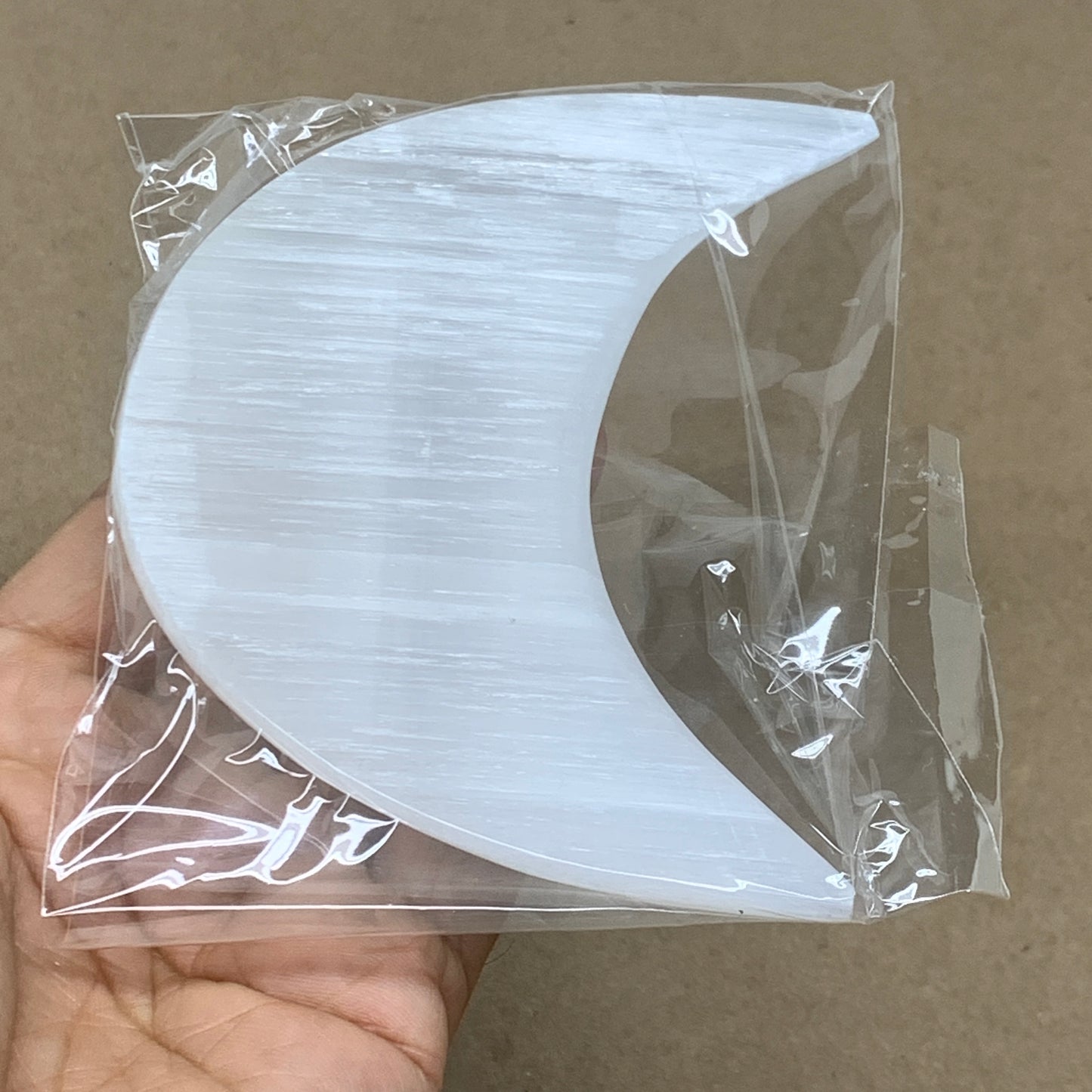 181g, 4.4"x2.1"x0.9", Selenite Crescent Moon Crystal (Satin Spar), B36522