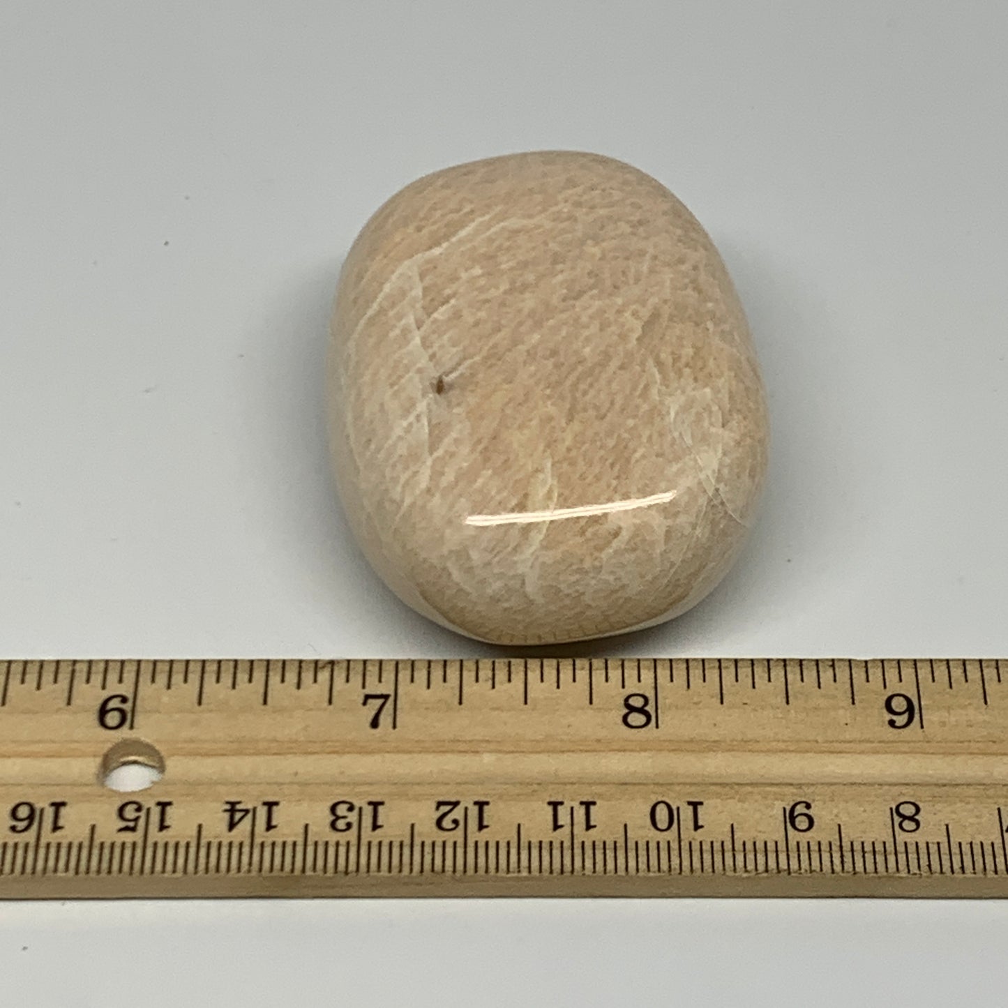 111g,2.3"x1.7"x0.9" Peach Moonstone Crystal Palm-Stone Polished Reiki, B27991