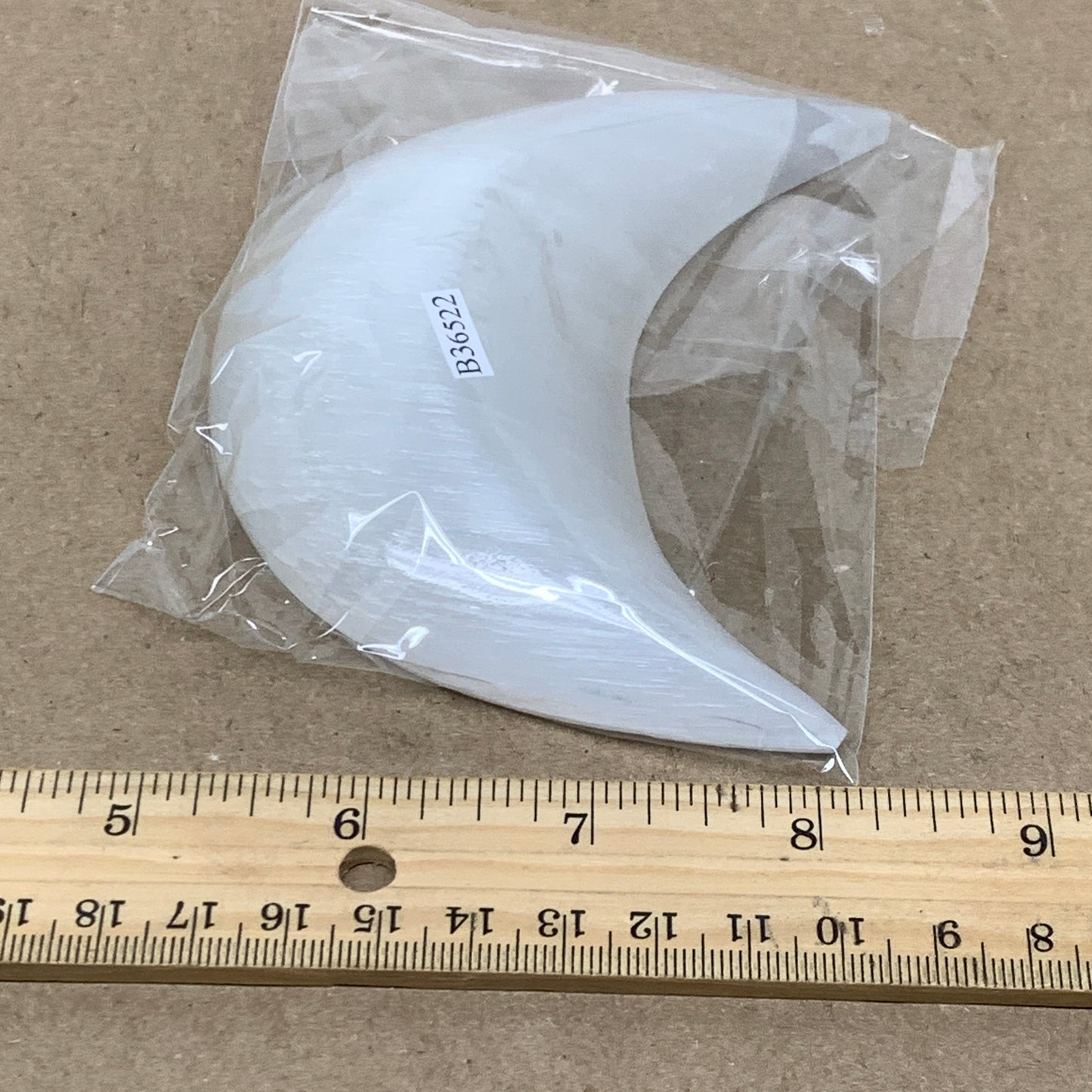 181g, 4.4"x2.1"x0.9", Selenite Crescent Moon Crystal (Satin Spar), B36522