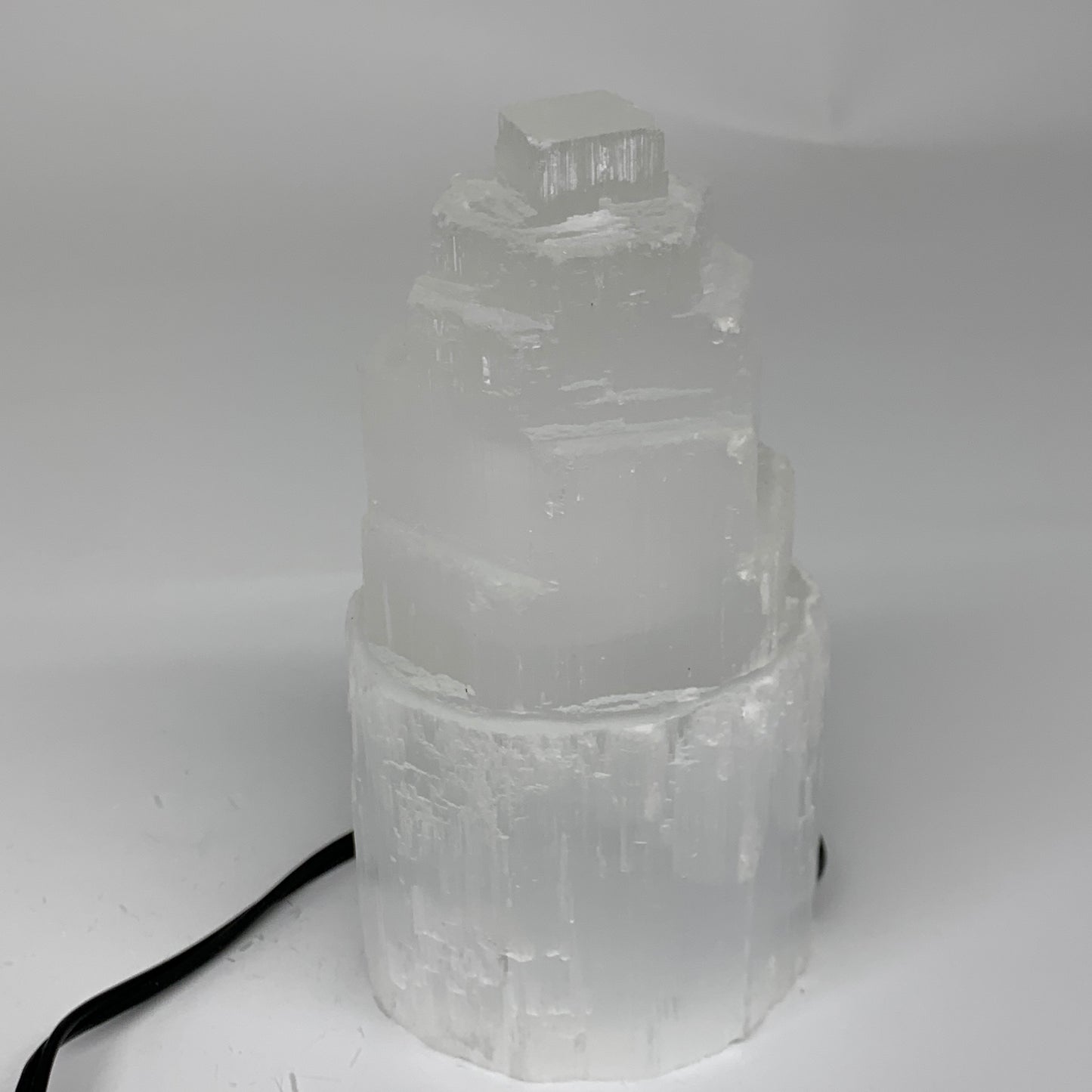 2.2 lbs, 6"x3.2", Raw Rough Selenite (Satin Spar) Lamp Tower, 6ft Chord, B35878