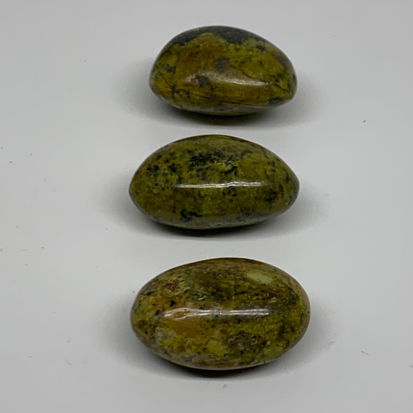208.4g, 2.2"-2.2", 3pcs, Green Opal Crystal PalmStone Polished Reiki, B38321