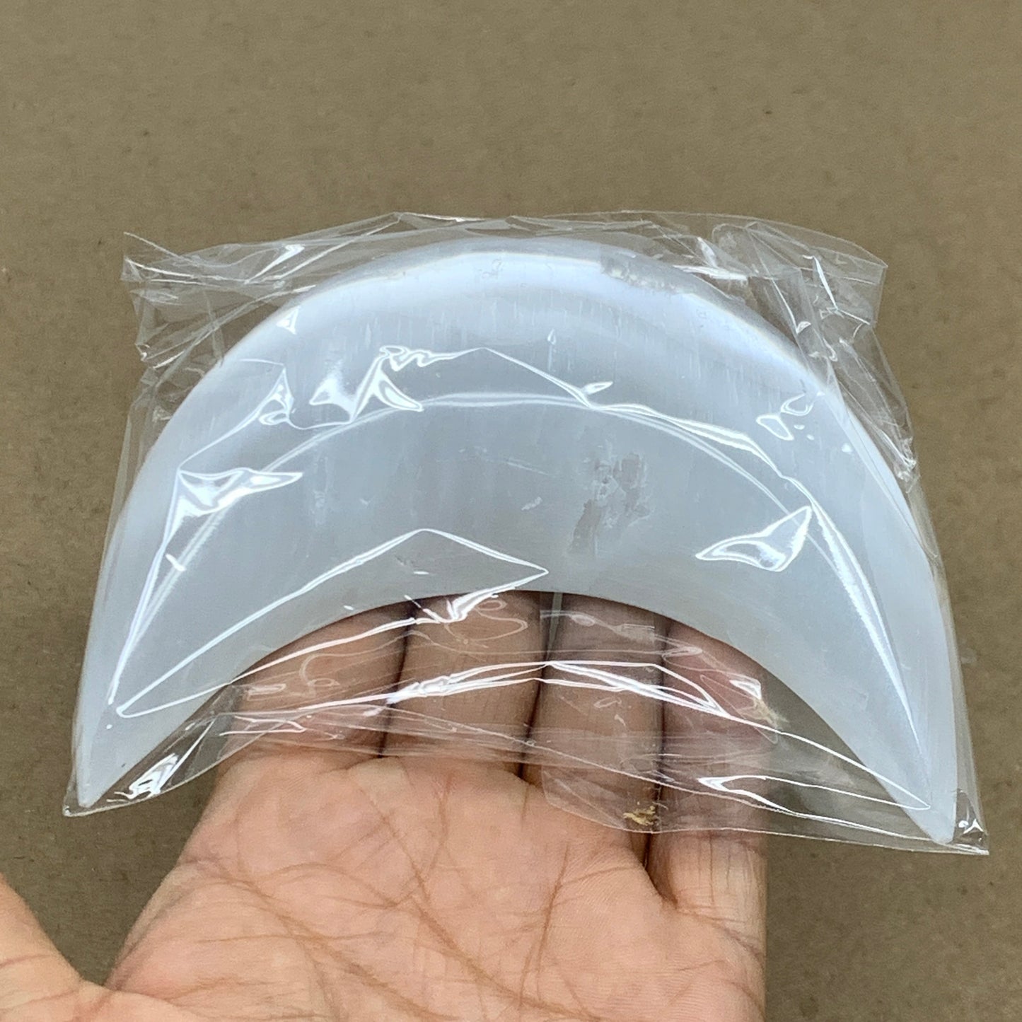 209g, 4.5"x2.2"x0.9", Selenite Crescent Moon Crystal (Satin Spar), B36523