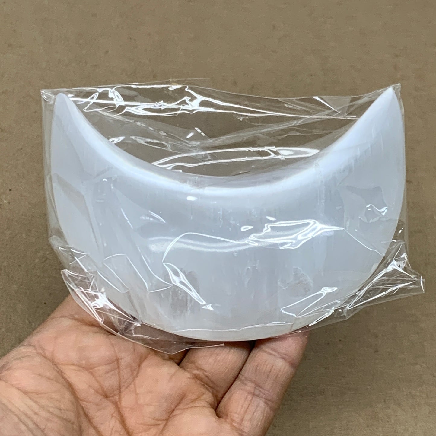 209g, 4.5"x2.2"x0.9", Selenite Crescent Moon Crystal (Satin Spar), B36523