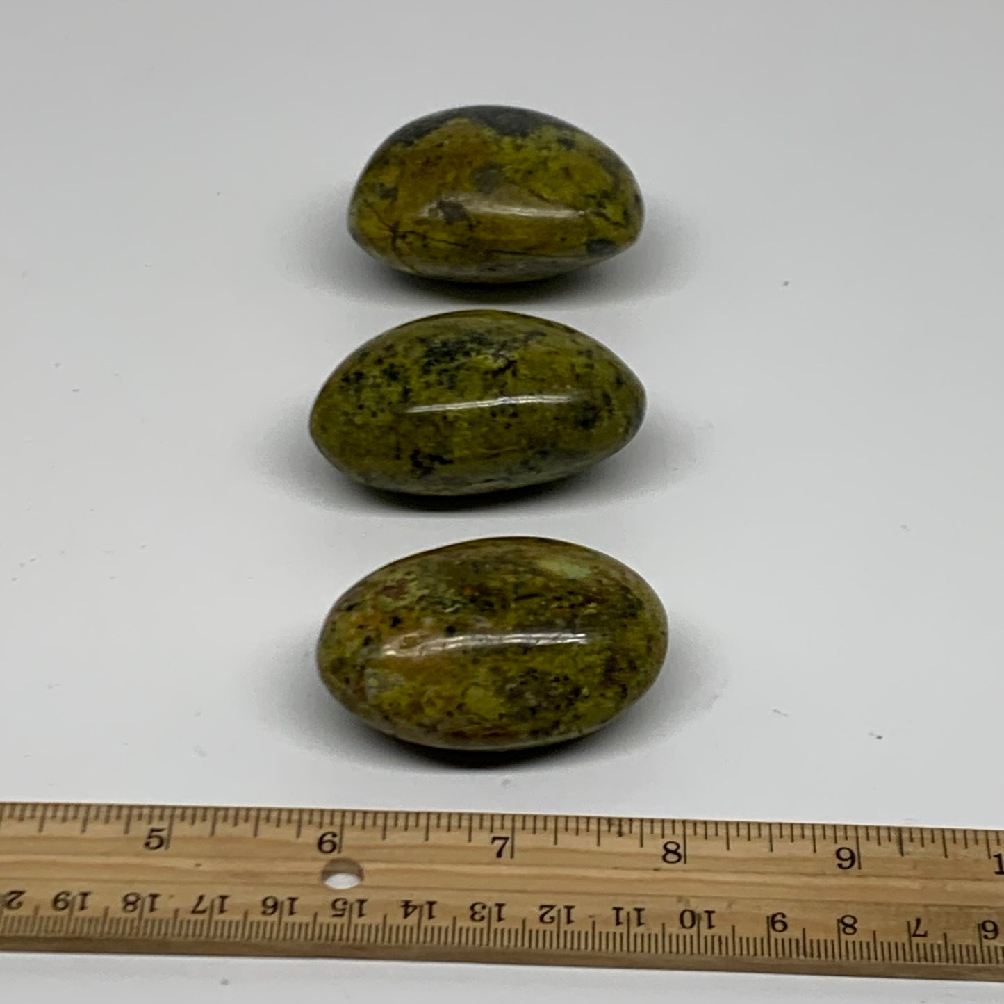 208.4g, 2.2"-2.2", 3pcs, Green Opal Crystal PalmStone Polished Reiki, B38321