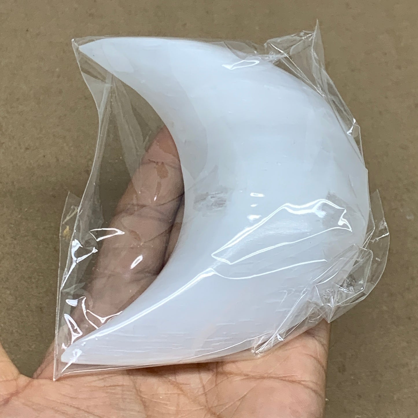 209g, 4.5"x2.2"x0.9", Selenite Crescent Moon Crystal (Satin Spar), B36523