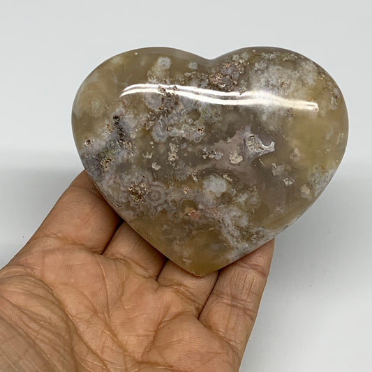 0.570 lbs, 3.1"x3.3"x1.2", Flower Agate Heart Crystal, Blossom Agate, B30993