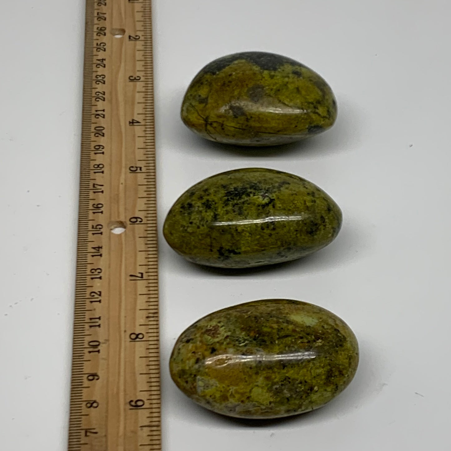 208.4g, 2.2"-2.2", 3pcs, Green Opal Crystal PalmStone Polished Reiki, B38321