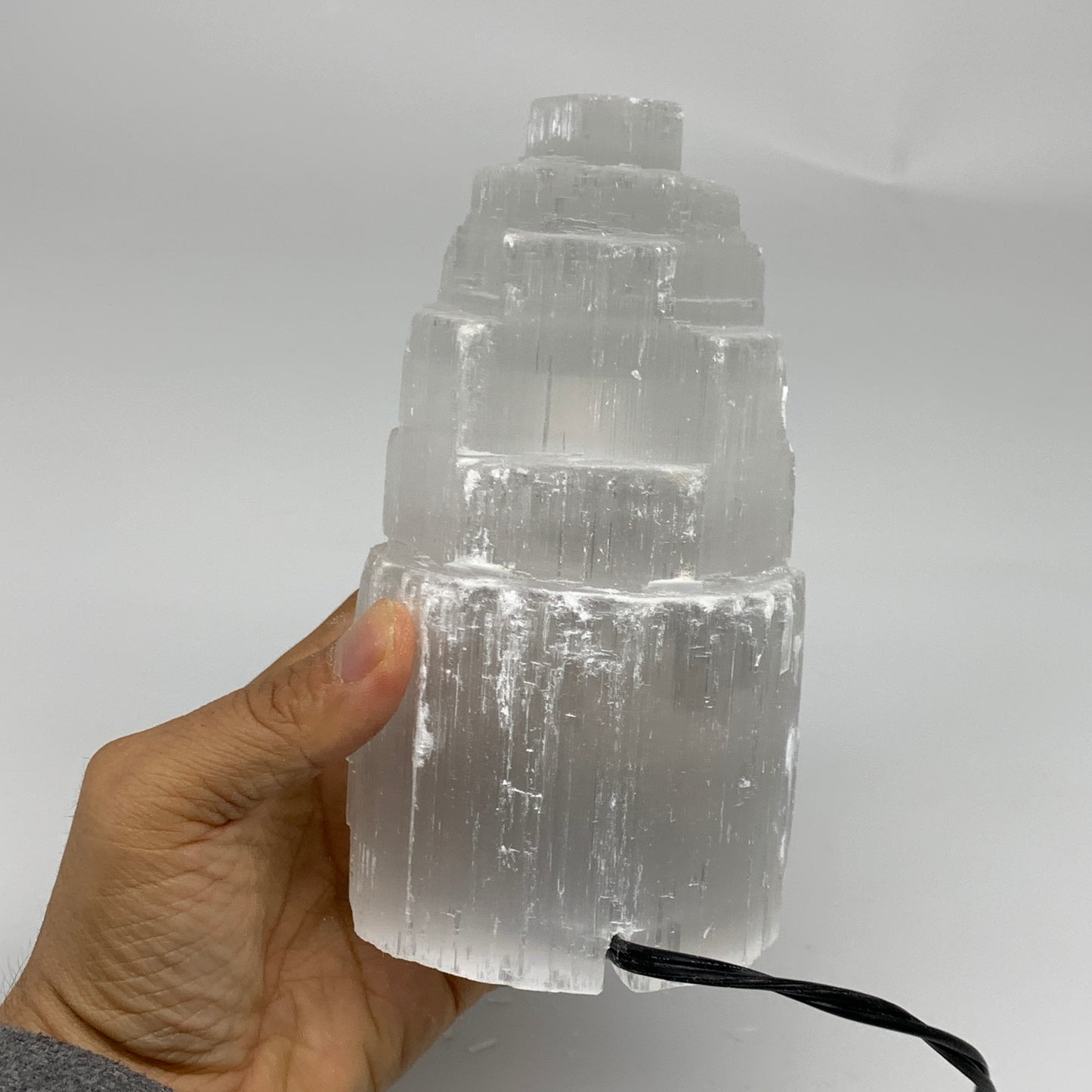 2.2 lbs, 6"x3.2", Raw Rough Selenite (Satin Spar) Lamp Tower, 6ft Chord, B35878