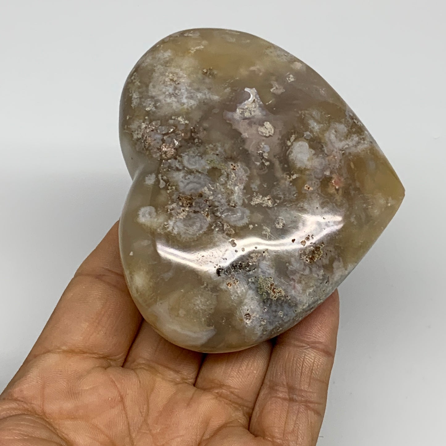 0.56 lbs, 2.7"x3.3"x1.3", Flower Agate Heart Crystal, Blossom Agate, B30994