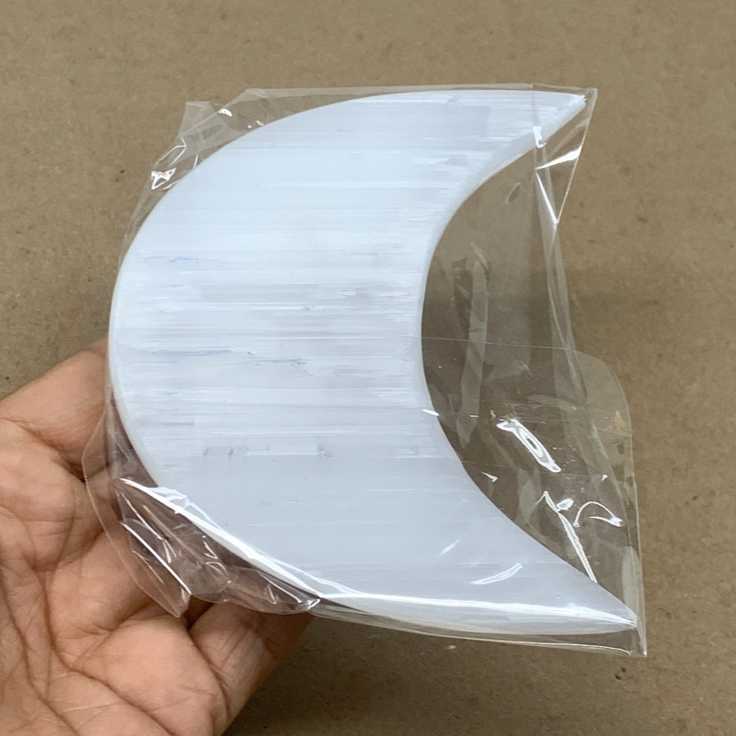 209g, 4.5"x2.2"x0.9", Selenite Crescent Moon Crystal (Satin Spar), B36523