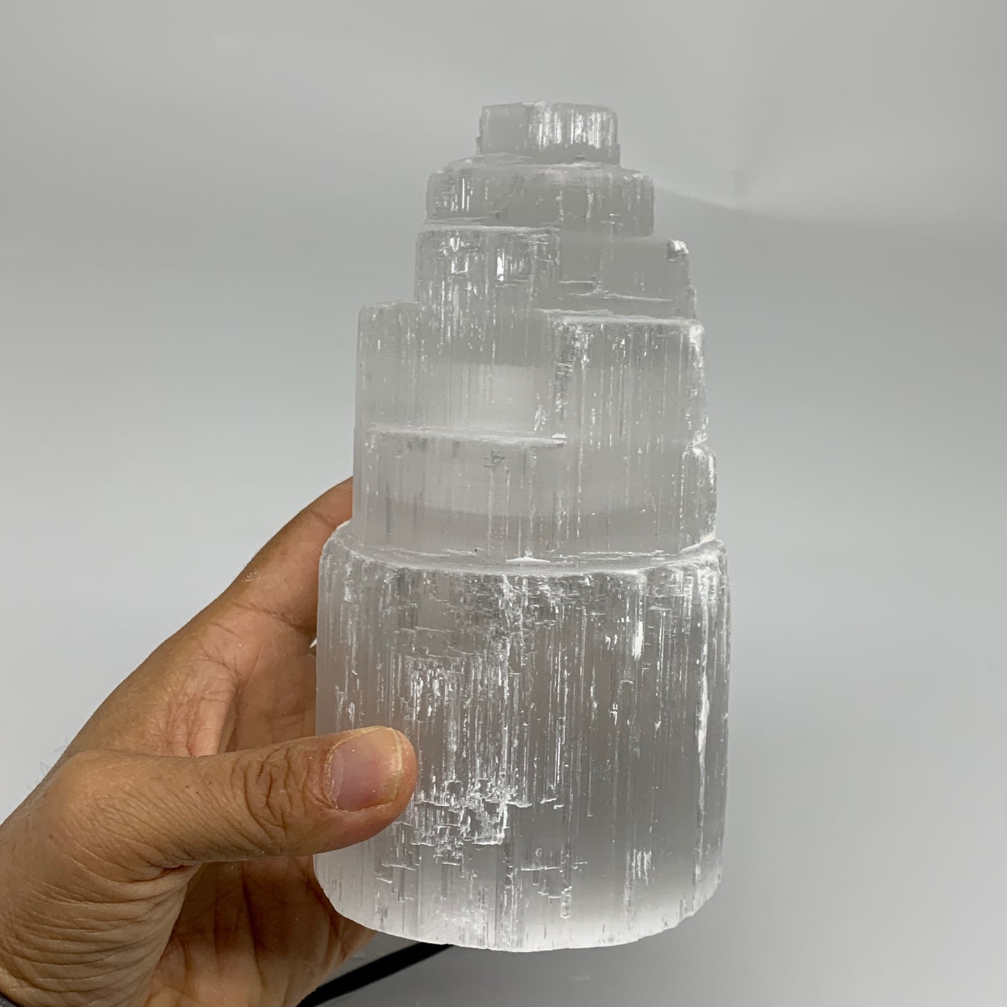 2.2 lbs, 6"x3.2", Raw Rough Selenite (Satin Spar) Lamp Tower, 6ft Chord, B35878