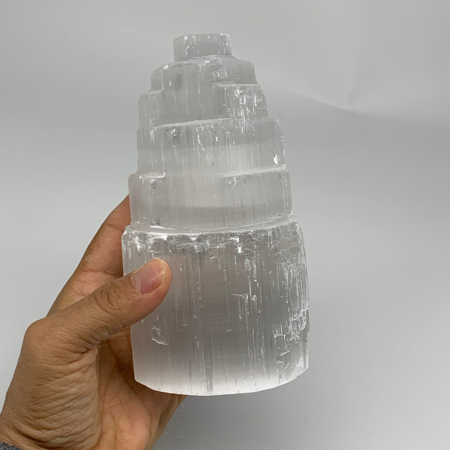 2.2 lbs, 6"x3.2", Raw Rough Selenite (Satin Spar) Lamp Tower, 6ft Chord, B35878