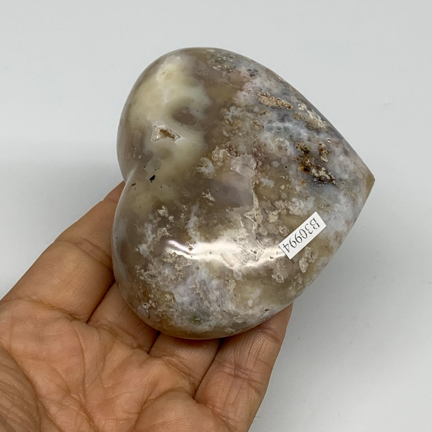 0.56 lbs, 2.7"x3.3"x1.3", Flower Agate Heart Crystal, Blossom Agate, B30994
