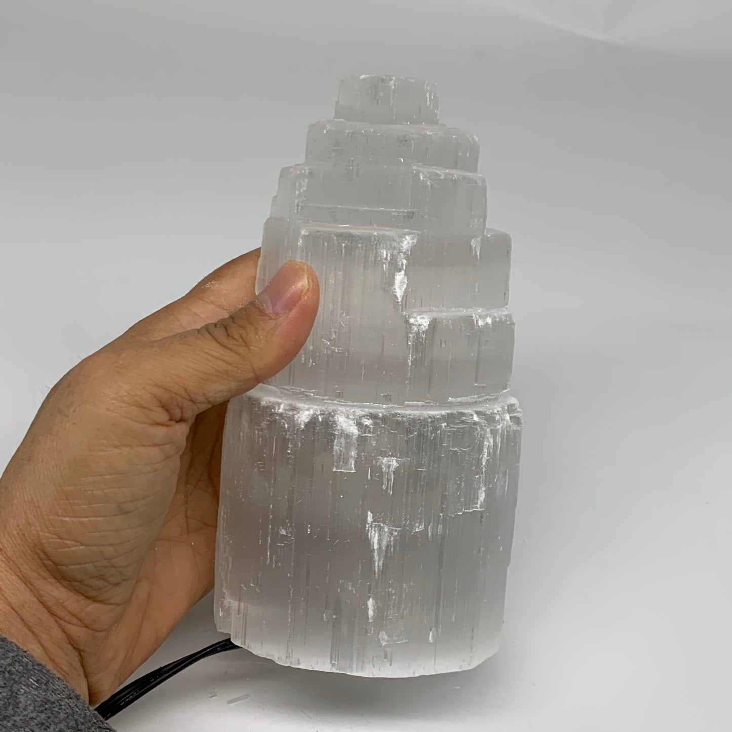 2.2 lbs, 6"x3.2", Raw Rough Selenite (Satin Spar) Lamp Tower, 6ft Chord, B35878