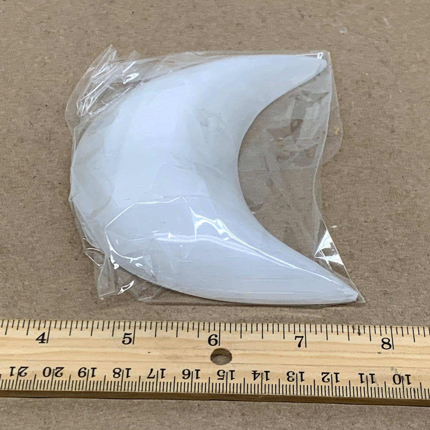 209g, 4.5"x2.2"x0.9", Selenite Crescent Moon Crystal (Satin Spar), B36523