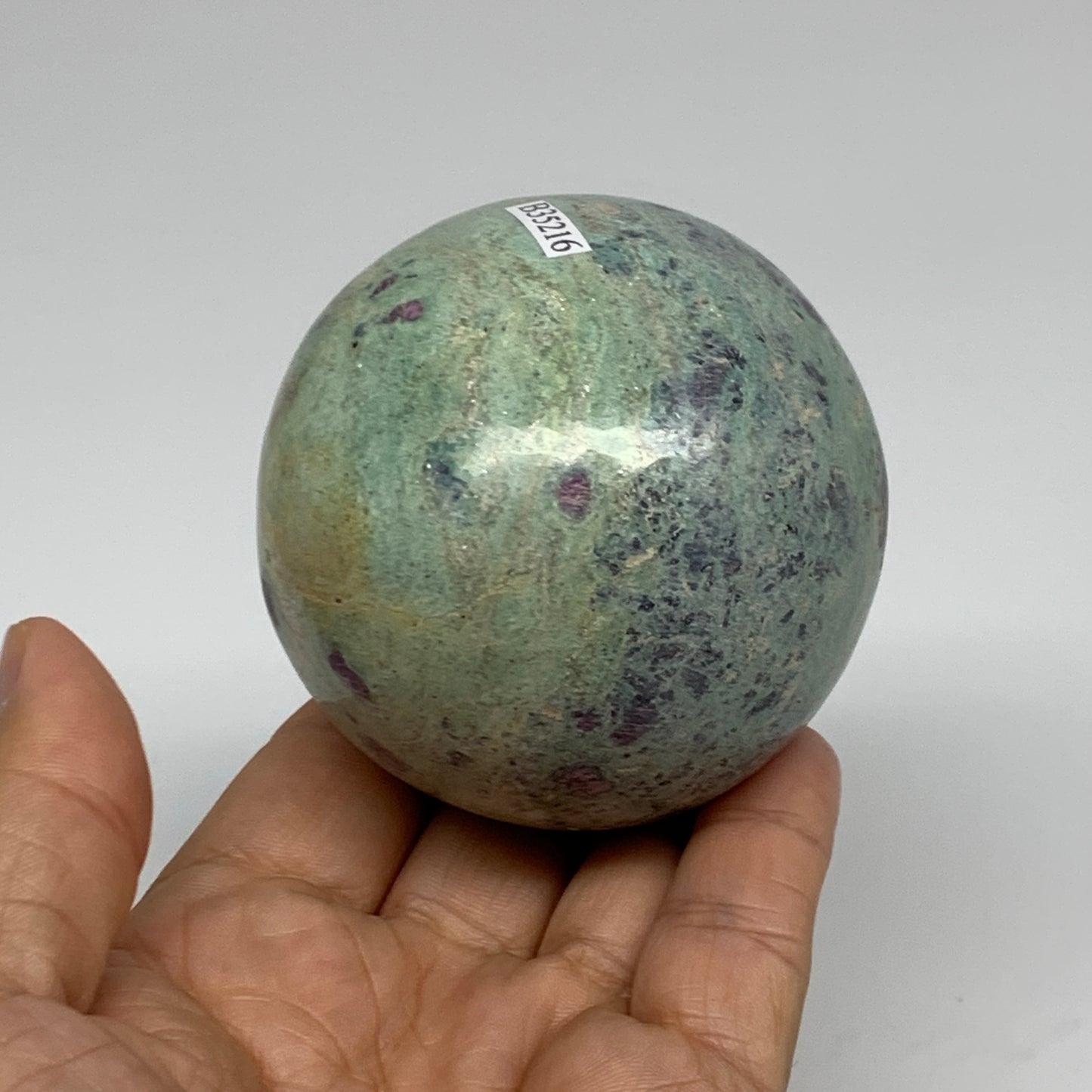 0.98 lbs, 2.6"(65mm), Zoisite with Ruby Sphere Sphere Ball Crystal, B25216