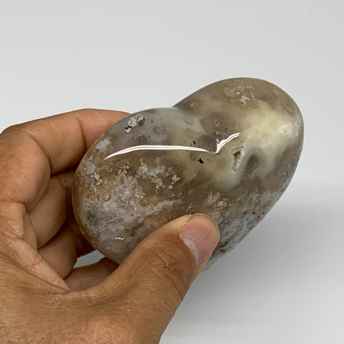0.570 lbs, 3.1"x3.3"x1.2", Flower Agate Heart Crystal, Blossom Agate, B30993