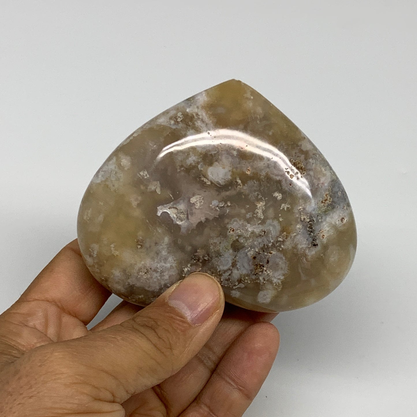 0.56 lbs, 2.7"x3.3"x1.3", Flower Agate Heart Crystal, Blossom Agate, B30994