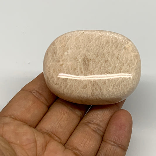 99.4g,2.1"x1.7"x0.9" Peach Moonstone Crystal Palm-Stone Polished Reiki, B27993