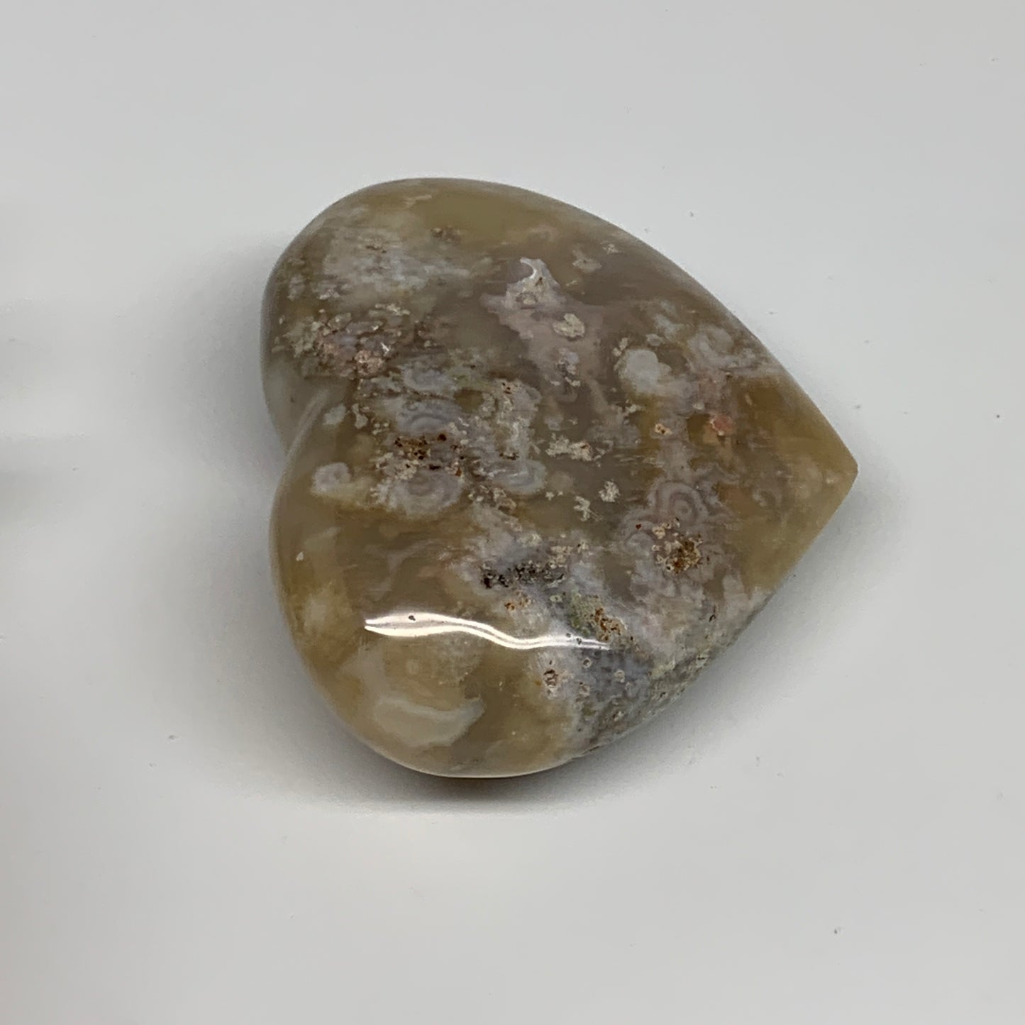 0.570 lbs, 3.1"x3.3"x1.2", Flower Agate Heart Crystal, Blossom Agate, B30993