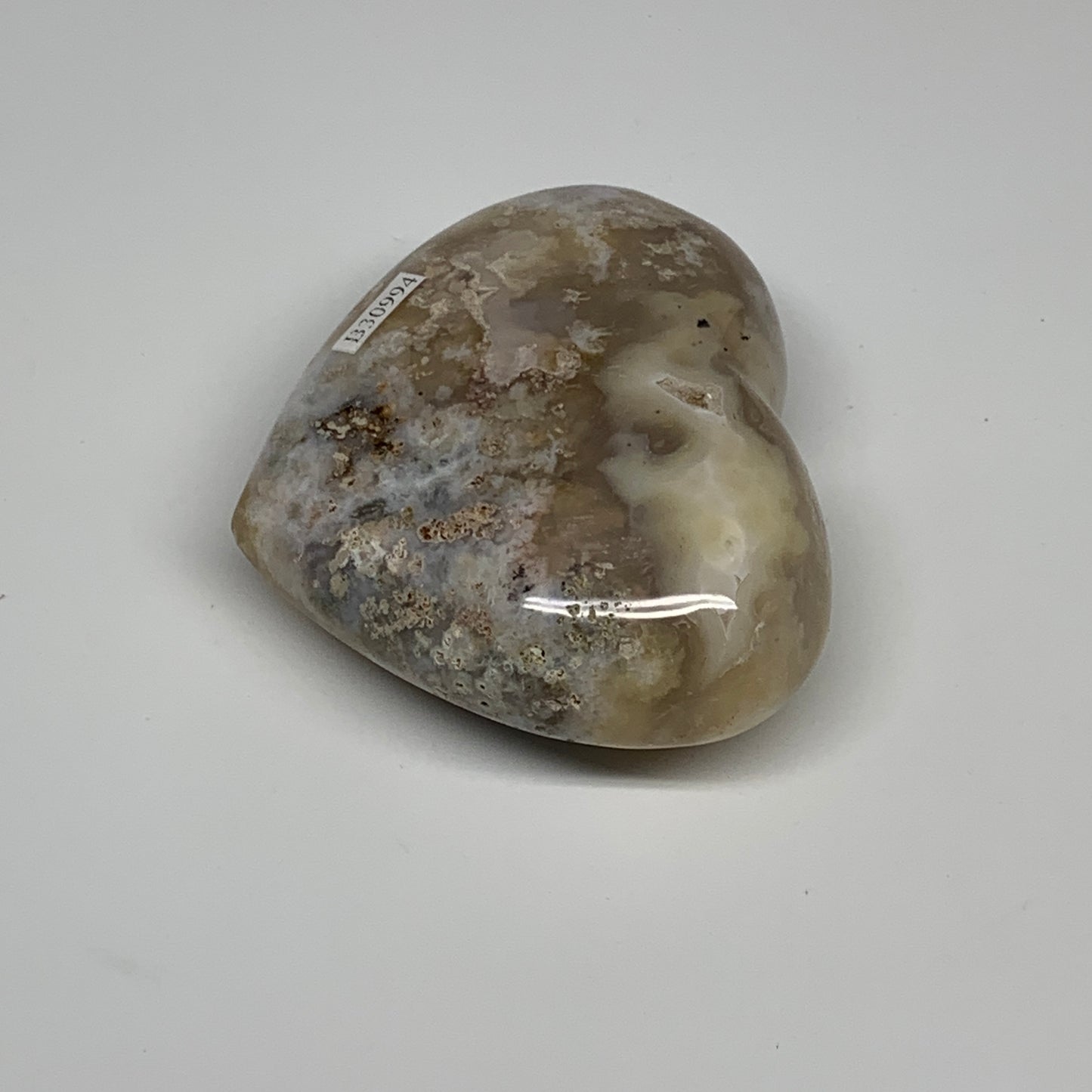 0.570 lbs, 3.1"x3.3"x1.2", Flower Agate Heart Crystal, Blossom Agate, B30993