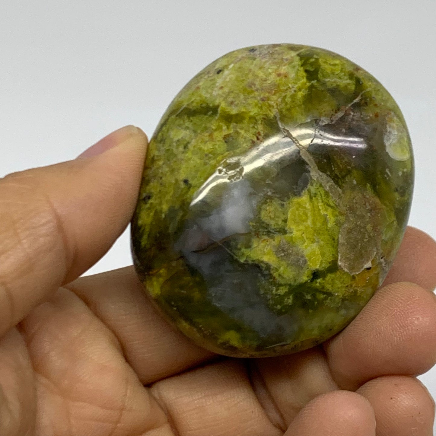 235.8g, 2"-2.2", 3pcs, Green Opal Crystal PalmStone Polished Reiki, B38322