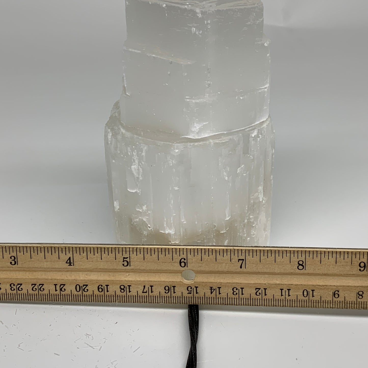 2 lbs, 6"x3", Raw Rough Selenite (Satin Spar) Lamp Tower, 6ft Chord, B35879