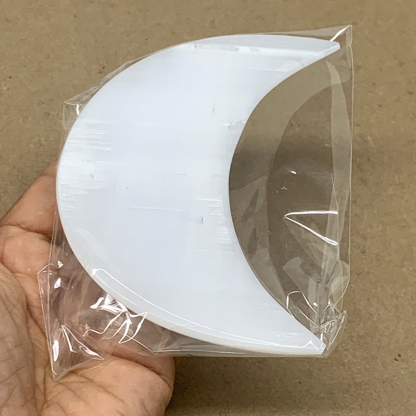 172g, 4.4"x2.1"x0.8", Selenite Crescent Moon Crystal (Satin Spar), B36524