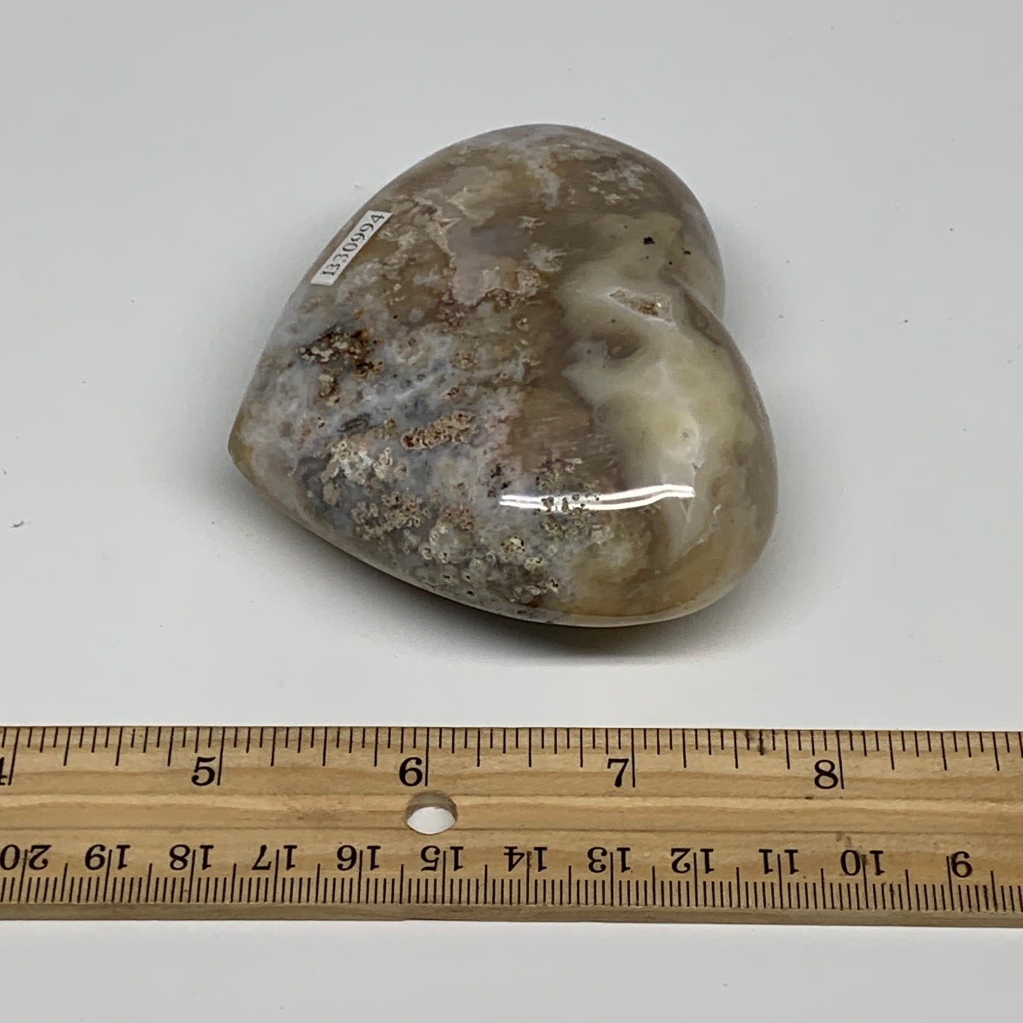 0.570 lbs, 3.1"x3.3"x1.2", Flower Agate Heart Crystal, Blossom Agate, B30993