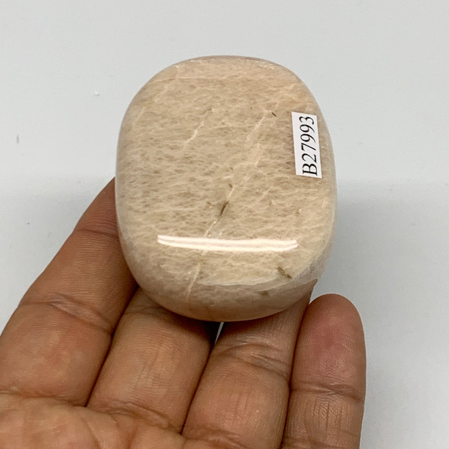 99.4g,2.1"x1.7"x0.9" Peach Moonstone Crystal Palm-Stone Polished Reiki, B27993