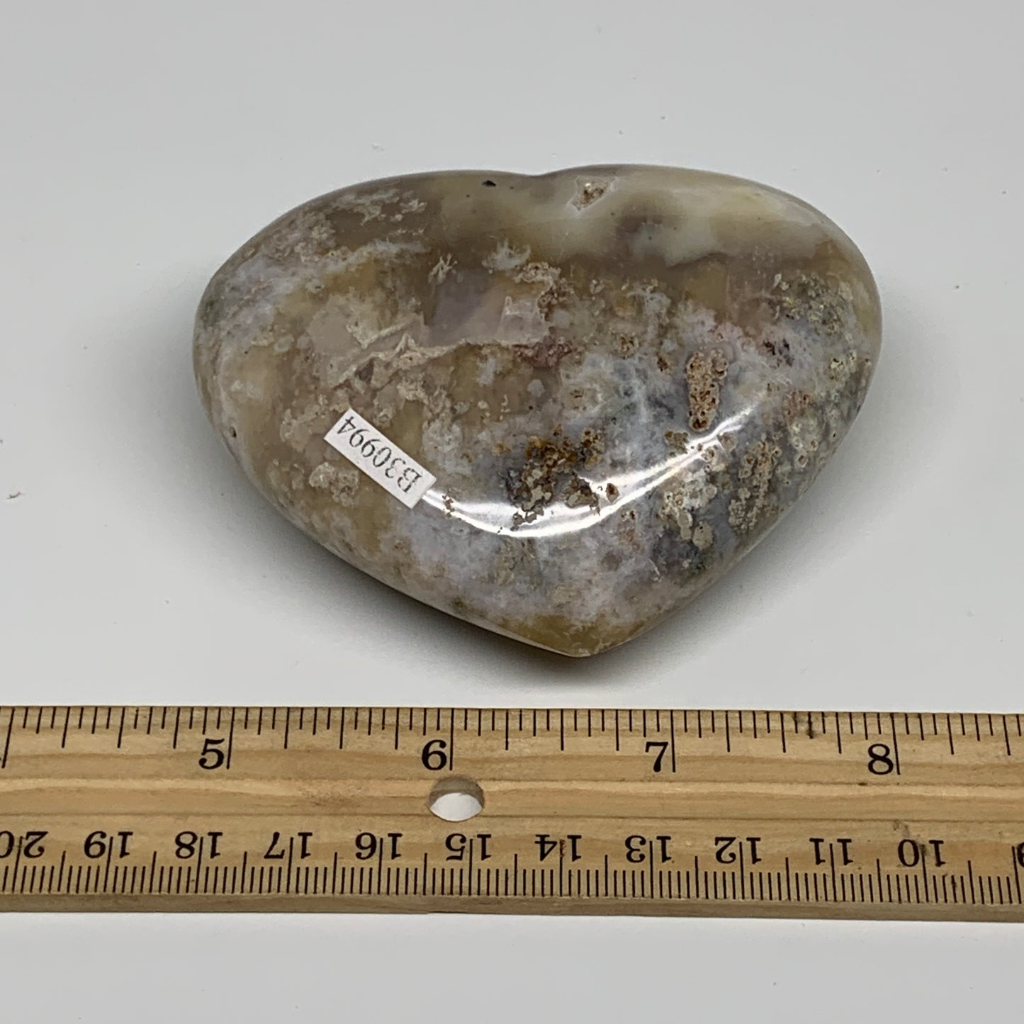 0.570 lbs, 3.1"x3.3"x1.2", Flower Agate Heart Crystal, Blossom Agate, B30993